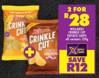 Shoprite WILLARDS CRINKLE CUT POTATO CHIPS all variants 120g offer