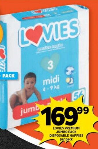 Shoprite LOVIES PREMIUM JUMBO PACK DISPOSABLE NAPPIES per pack offer