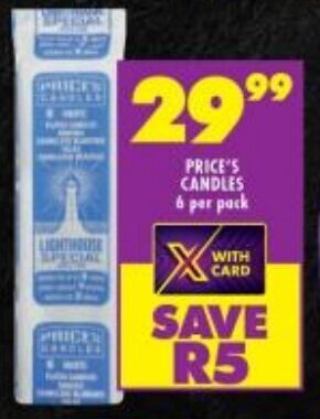 Shoprite PRICE'S CANDLES 6 per pack offer