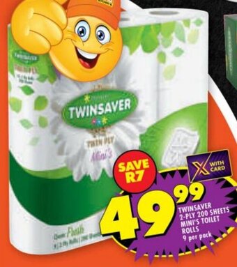 Shoprite TWINSAVER 2-PLY 200 SHEETS MINI'S TOILET ROLLS 9 per pack offer