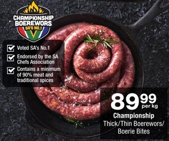 Checkers Championship Thick/Thin Boerewors/ Boerie Bites offer