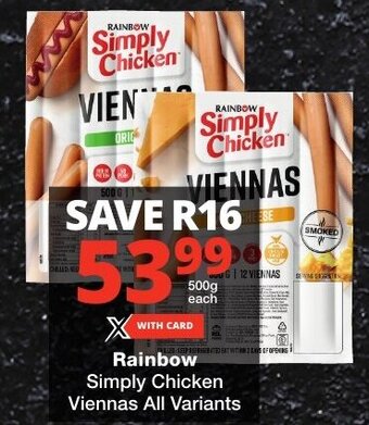 Checkers Rainbow Simply Chicken Viennas All Variants offer
