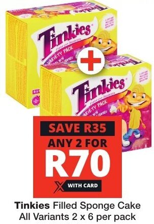 Checkers Tinkies Filled Sponge Cake All Variants 2 x 6 per pack offer