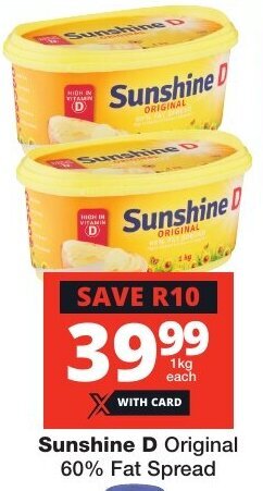 Checkers Sunshine D Original 60% Fat Spread offer