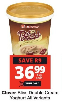 Checkers Clover Bliss Double Cream Yoghurt All Variants offer