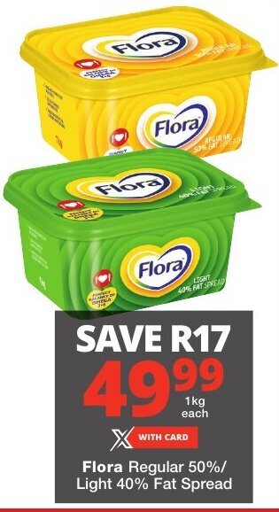 Checkers Flora Regular 50%/ Light 40% Fat Spread offer