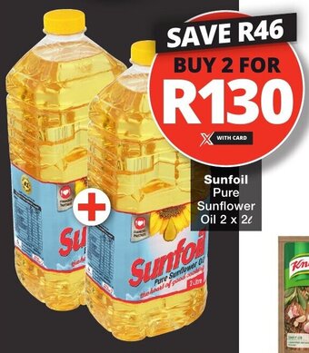 Checkers Sunfoil Pure Sunflower Oil 2 x 2L offer