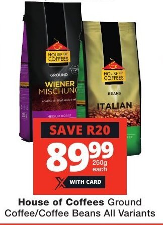 Checkers House of Coffees Ground Coffee/Coffee Beans All Variants offer
