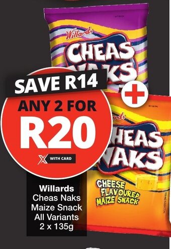 Willards Cheas Naks Maize Snack All Variants 2 x 135g