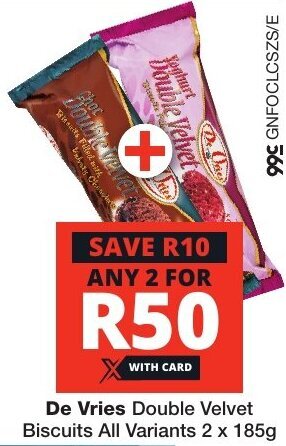 Checkers De Vries Double Velvet Biscuits All Variants 2 x 185g offer