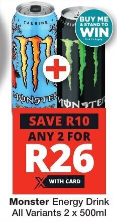 Checkers Monster Energy Drink All Variants 2 x 500ml offer