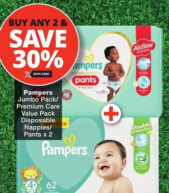 Checkers Pampers Jumbo Pack/ Premium Care Value Pack Disposable Nappies/ Pants x 2 offer