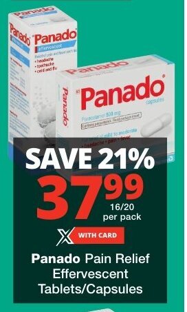 Checkers Panado Pain Relief Effervescent Tablets/Capsules offer