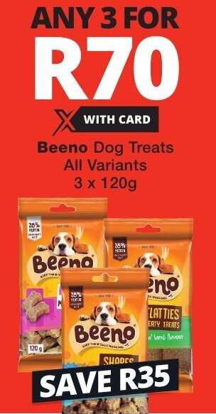 Checkers Beeno Dog Treats All Variants 3 x 120g offer