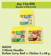 Maggi 2 minute noodles durban curry, beef or chicken-for 3 x 5 x 68g
