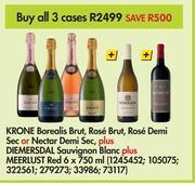 Makro Krone borealis brut, rose brut, rose demi sec or nectar demi sec-3 x 6 x 750ml offer