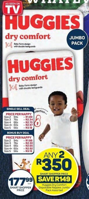 Pick n Pay Huggies Dry Comfort Disposable Nappies Jumbo Pack Assorted offer