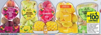 Pick n Pay PnP Queen Pineapple Pre-pack, Orange Carry Bag 2.5kg, Cripps Red, Starking or Golden Delicious Apples 1.5kg offer