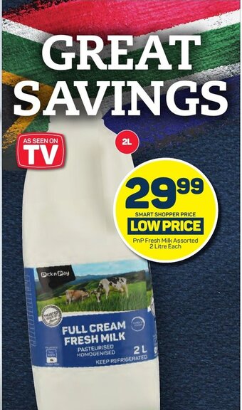 Pick n Pay PnP Fresh Milk Assorted 2 Litre Each offer