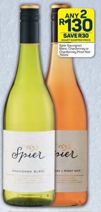 Pick n Pay Spier Sauvignon Blanc, Chardonnay or Chardonnay Pinot Noir 750ml offer