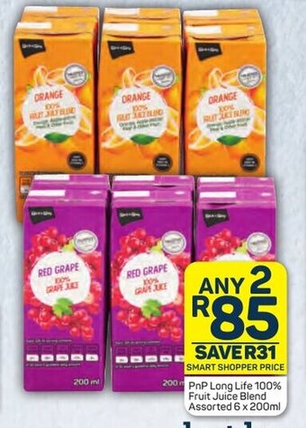 Pick n Pay PnP Long Life 100% Fruit Juice Blend Assorted 6 x 200ml offer