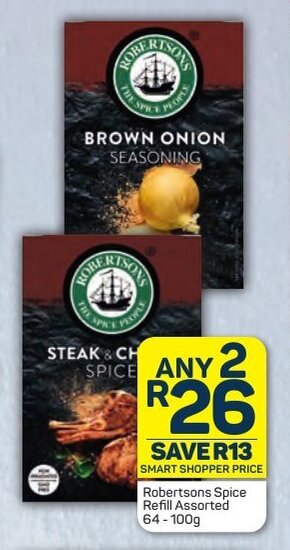 Pick n Pay Robertsons Spice Refill Assorted 64-100g offer