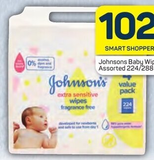 Pick n Pay Johnsons Baby Wipes Assorted 224/288s Each offer