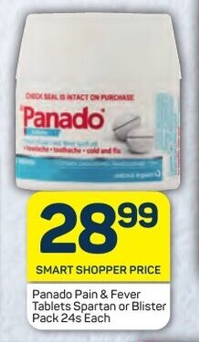 Pick n Pay Panado Pain & Fever Tablets Spartan or Blister Pack 24s Each offer