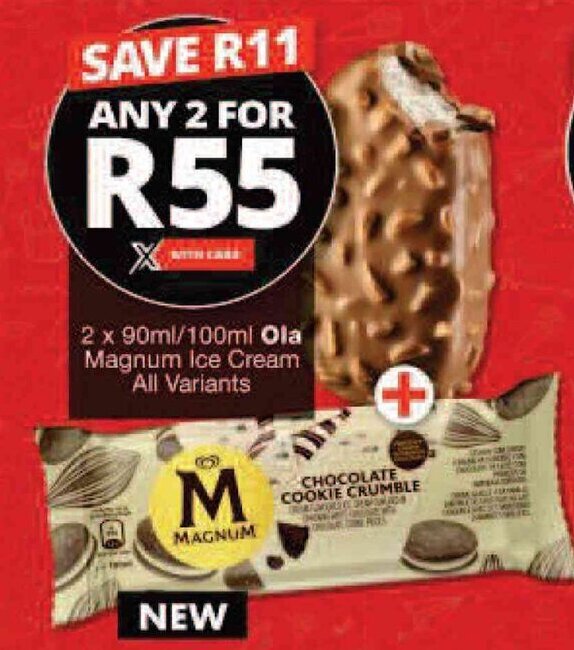 2 x 90ml/100ml Ola Magnum Ice Cream All Variants offer at Checkers
