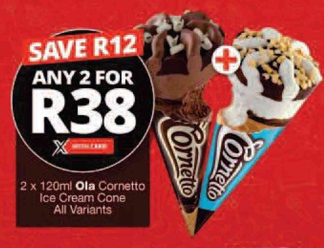 2 x 120ml Ola Ice Cream Cone All Variants offer at Checkers