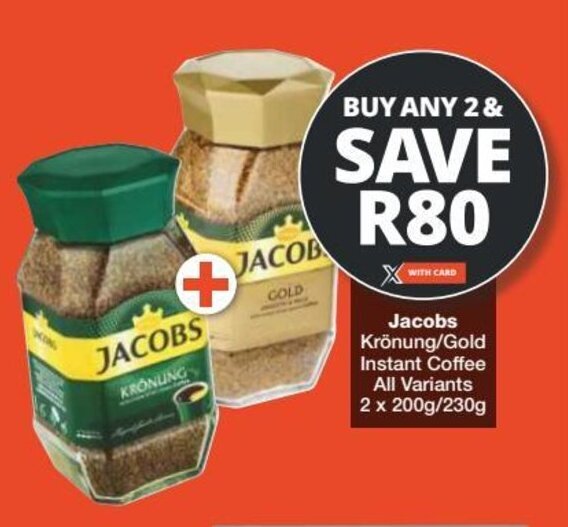 Jacobs Krönung/Gold Instant Coffee All Variants 2 x 200g/230g offer at