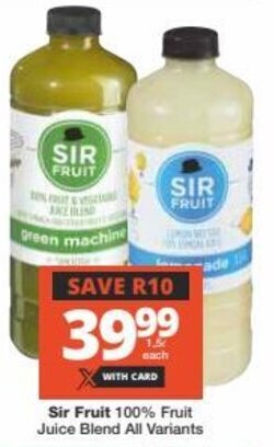Checkers Sir Fruit 100% Fruit Juice Blend All Variants offer