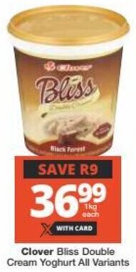 Checkers Clover Bliss Double Cream Yoghurt All Variants offer