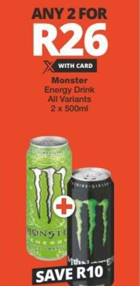 Checkers Monster Energy Drink All Variants 2 x 500ml offer