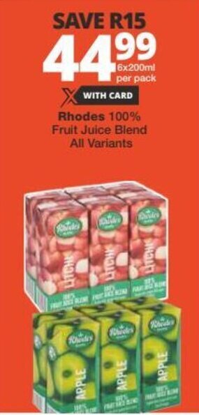 Checkers Rhodes 100% Fruit Juice Blend All Variants offer