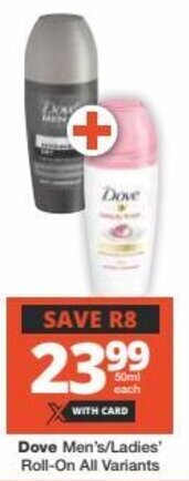 Checkers Dove Men's/Ladies' Deodorant All Variants offer