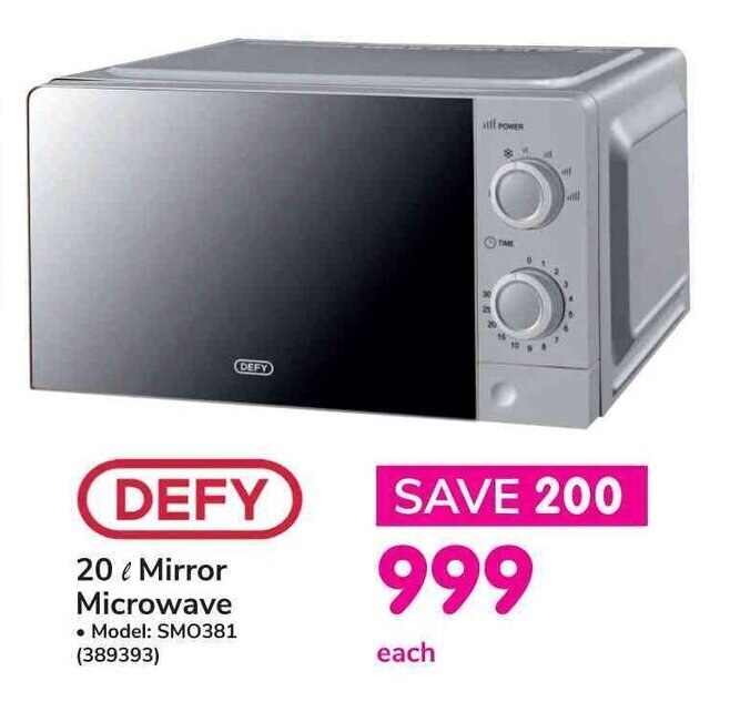 DEFY 20L Mirror Microwave offer at Makro