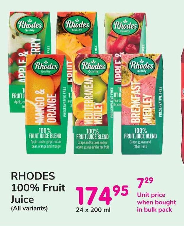 RHODES 100 Fruit Juice 24x200ml offer at Makro