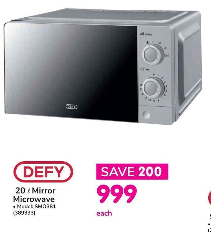 DEFY 20L Mirror Microwave offer at Makro