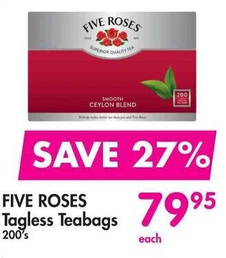 Makro FIVE ROSES Tagless Teabags 200's offer