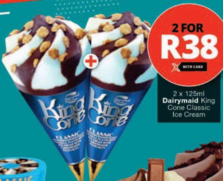 2 x 125ml Dairymaid King Cone Classic Ice Cream offer at Checkers