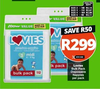 Checkers Lovies Bulk Pack Disposable Nappies per pack offer