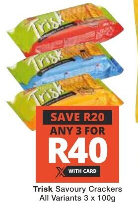 Checkers Trisk Savoury Crackers All Variants 3 x 100g offer