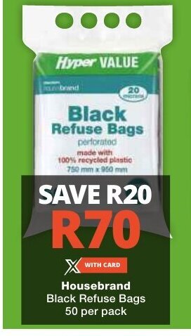 Checkers Housebrand Black Refuse Bags 50 per pack offer