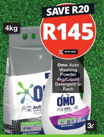 Checkers Omo Auto Washing Powder 4kg/Liquid Detergent 3L Each offer