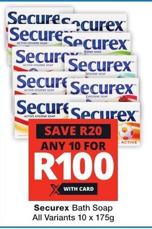 Checkers Securex Bath Soap All Variants 10 x 175g offer