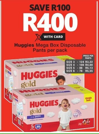 Checkers Huggies Mega Box Disposable Pants per pack offer