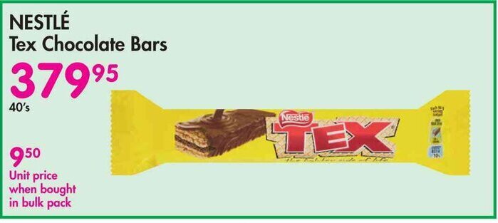 NESTLÉ Tex Chocolate Bars 40'S offer at Makro