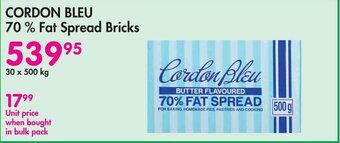 Makro CORDON BLEU 70% Fat Spread Bricks 300x500g offer