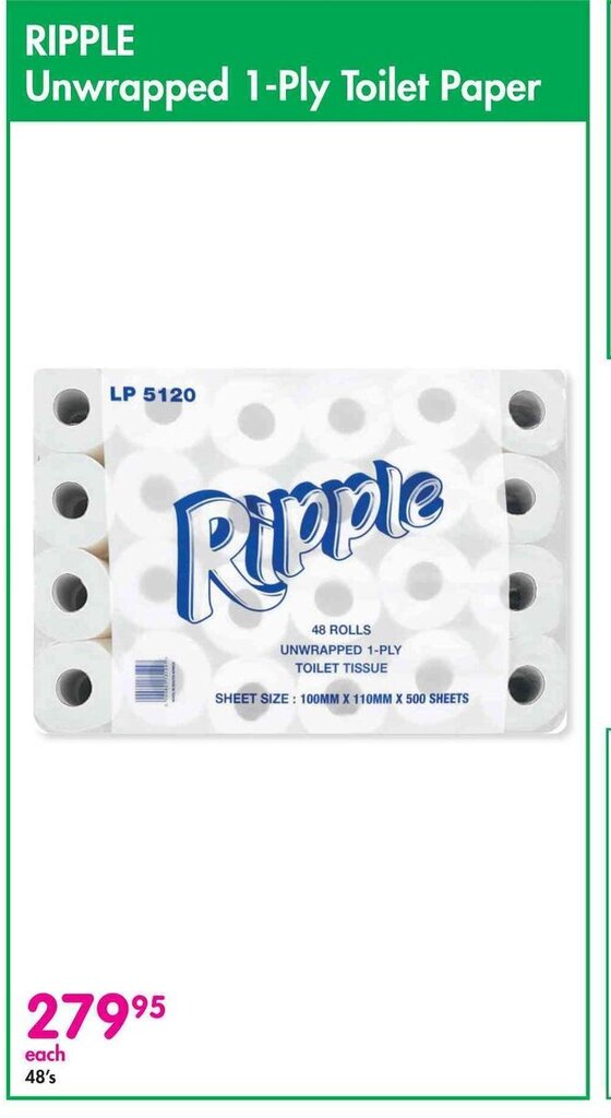 RIPPLE Unwrapped 1Ply Toilet Paper offer at Makro